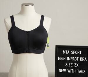 MTA Sport Bra Women's Active Bra NEW High Impact Bra Black Size 3X